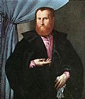 Lorenzo Lotto Canvas Paintings - Portrait of a Man in Black Silk Cloak